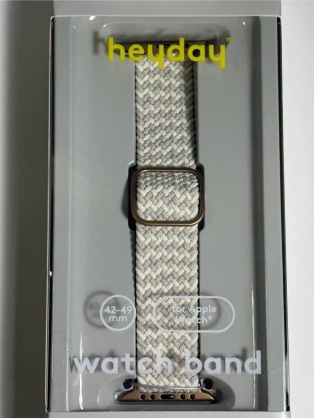 heyday Braided Solo Loop Watch Band in Cream and Light Gray with Gold Hardware